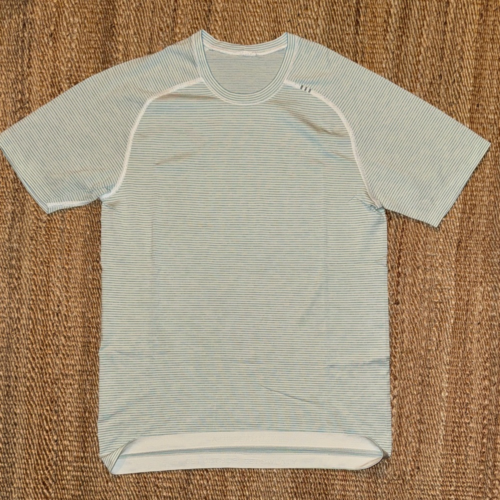 lululemon athletica Blue Striped Short Sleeve Tee